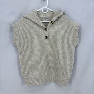 Frnch Paris Anthropologie Hooded Knit Sleeveless Sweater Oatmeal Button Wool